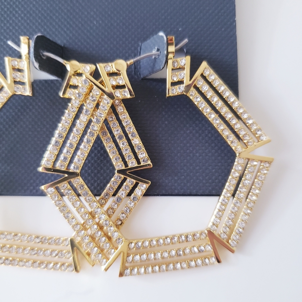 Vince Camuto Gold Hexagon Hoops - Picture 4 of 9